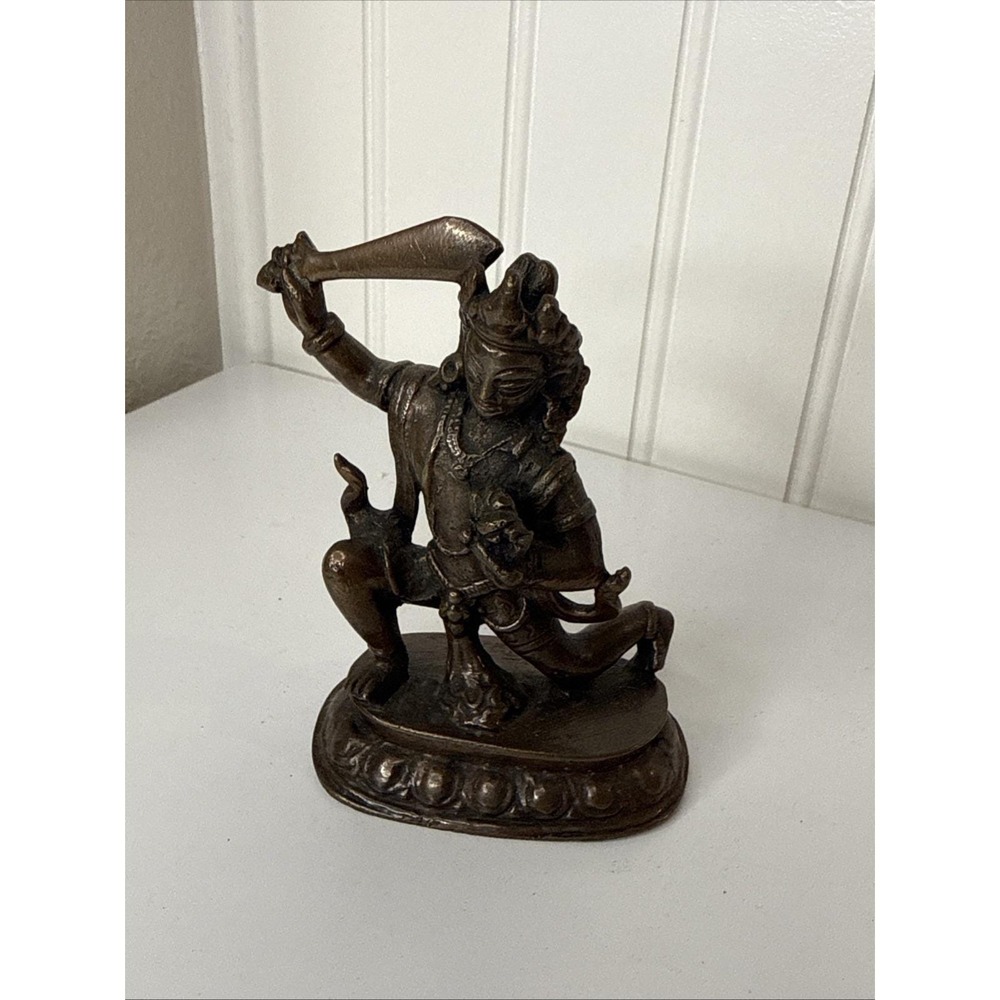 Vintage Krishna Bronze Brass Hindu Deity Statue India 4" Figurine
